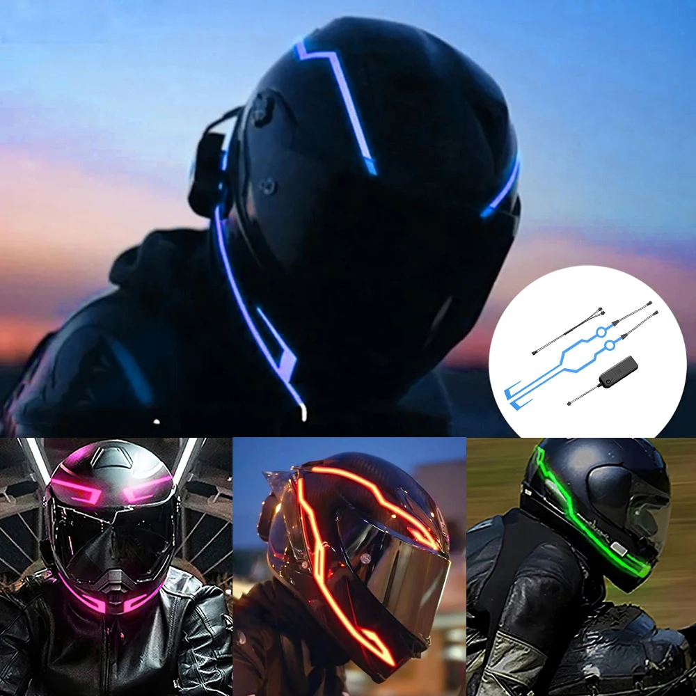 Motorcycle Helmet LED Warning Lights Night Riding Helmet Motor Cold Light Strip EL Waterproof Sticker Motorcycle Accessories