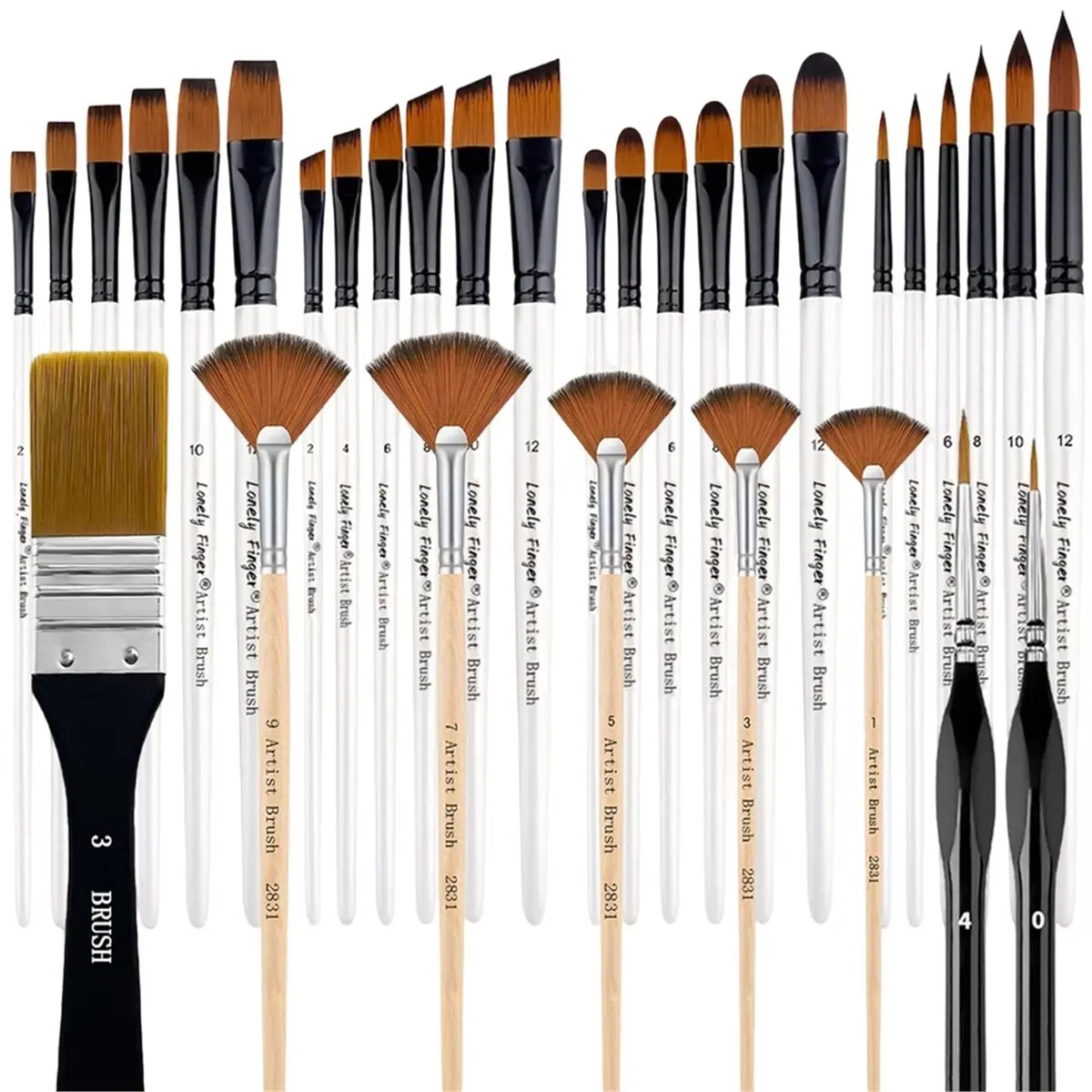 REST 32pcs Nylon Bristle Artist Paint Brushes Set for Acrylic, Oil, Watercolor Painting