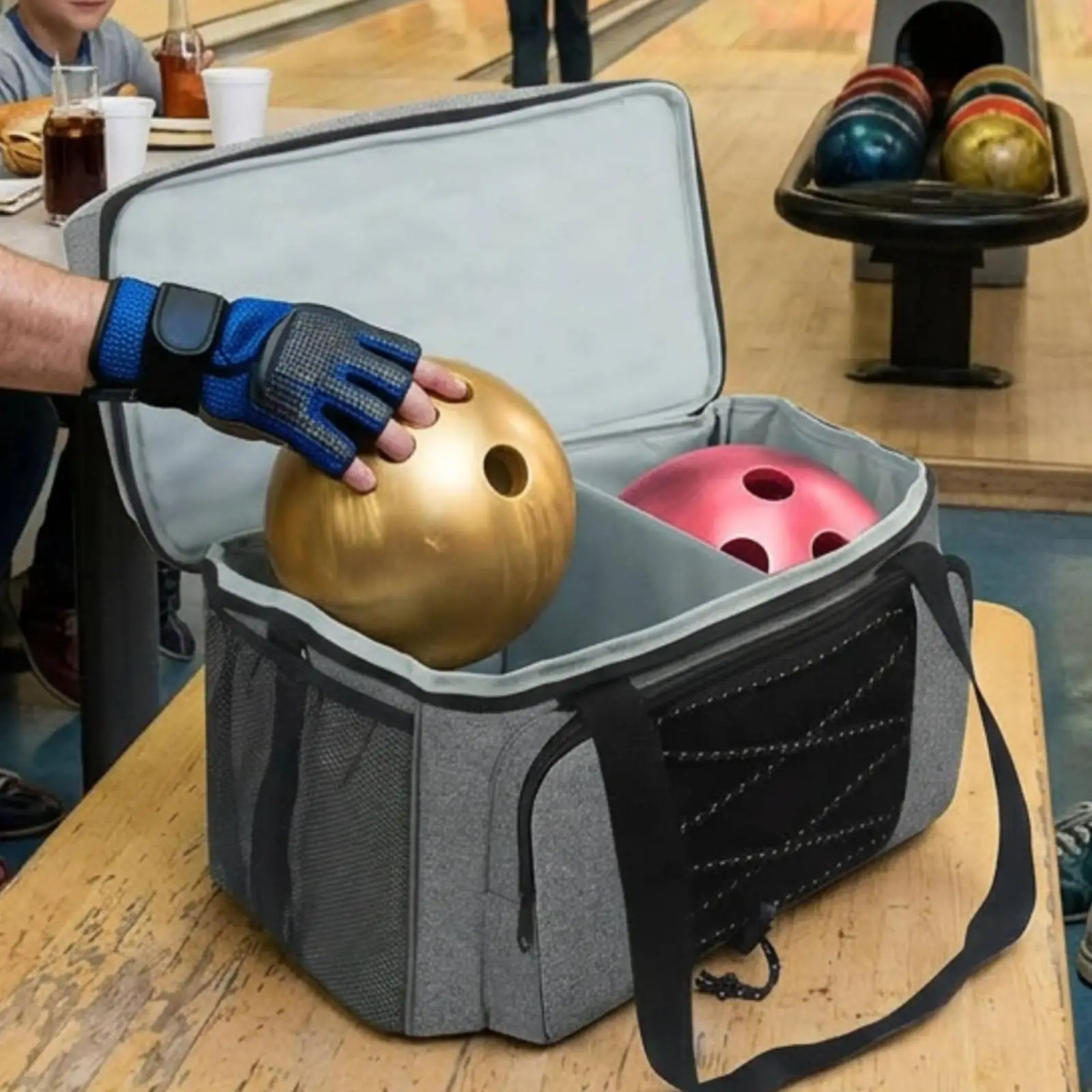 機能的なスポーツボウリングキャリアポリエステルジムダッフルバッグ、ボウラー用具収納用シューズコンパートメント付き
