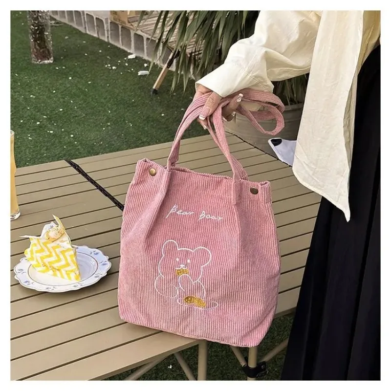 Women Corduroy Shoulder High-capacity Casual Handbag Tote Bag Reusable Large Capacity Cotton Shopping Beach Bags