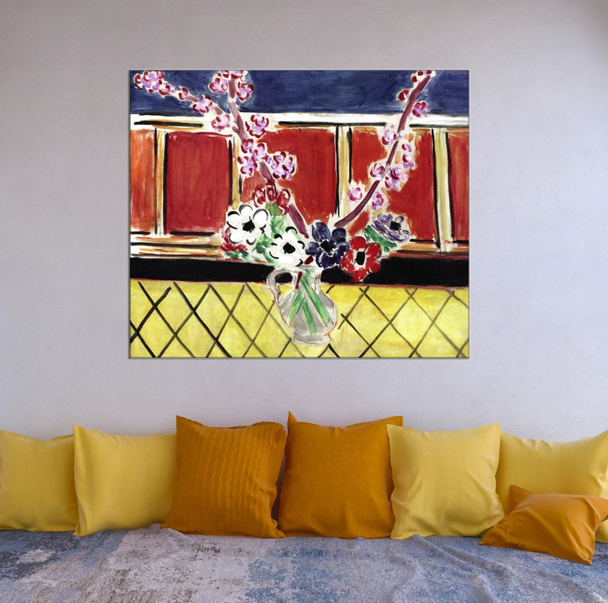100% Handmade Henri Matisse Flower Still Life Canvas Wall Art, Famous Floral Vintage Painting, Home Wall Decor
