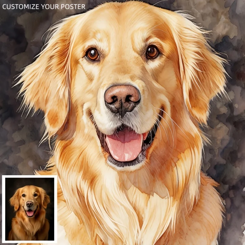 Custom Watercolor Pet Canvas Painting Upload Your Pet Photo Personalized Name Pet Art Wall Decor For Pet Lovers Unframed