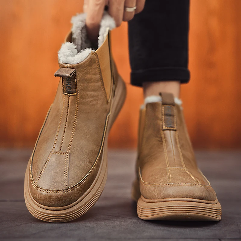 Botas de nieve para hombre, zapatos deportivos antideslizantes impermeables de invierno, botas altas, zapatos de algodón cálidos y gruesos con forro polar para hombre