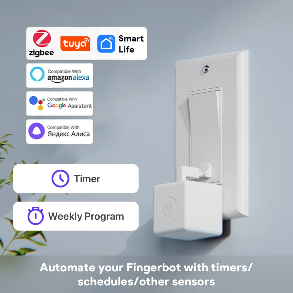 Tuya Zigbee Smart Fingerbot Plus Switch Button Pusher Touch Arms Fingerbot Smart Life Control Work with Alexa Google Home Alice