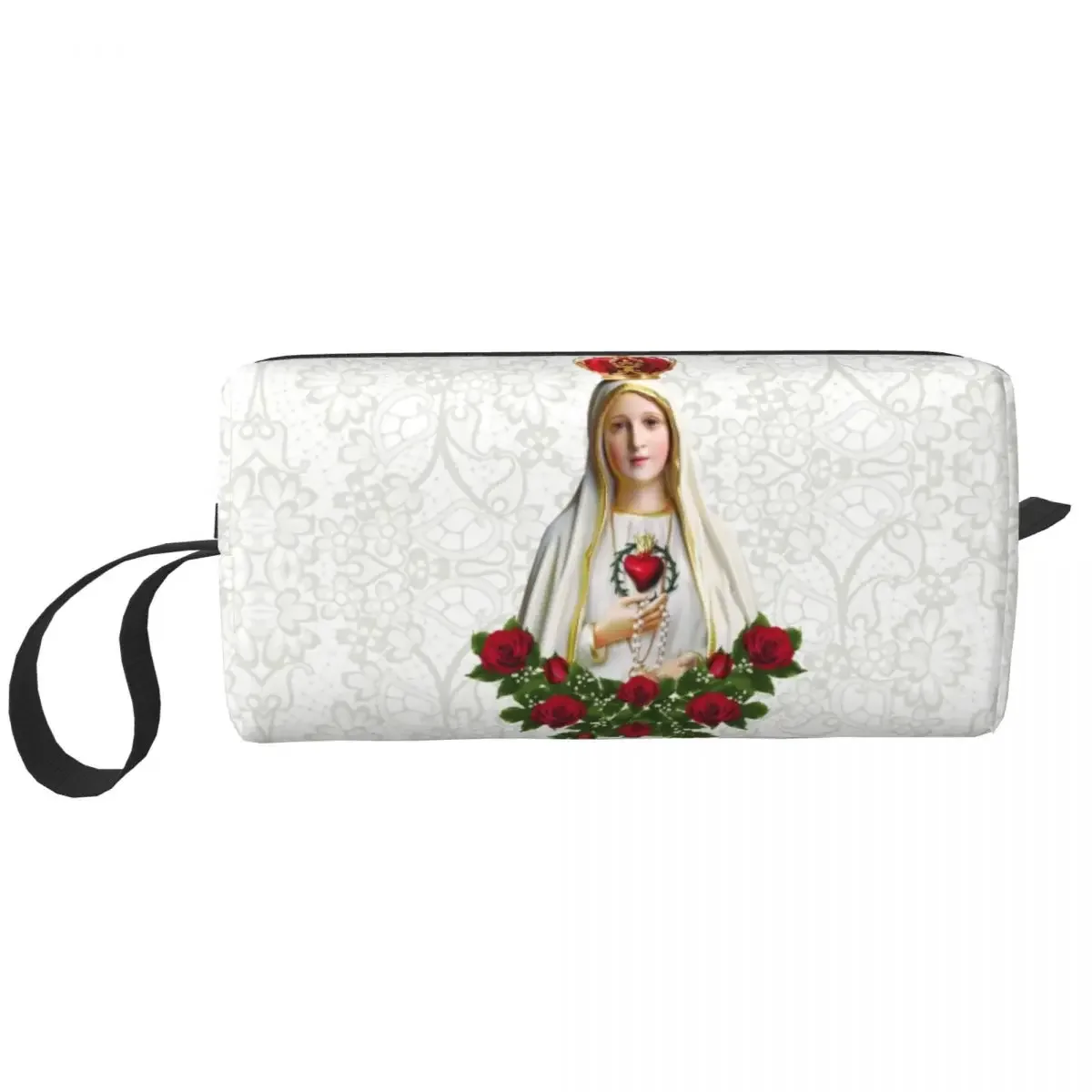 Custom Our Lady Of Fatima Virgin Mary Cosmetic Bag Portugal Rosary Catholic Toiletry Makeup Organizer Lady Beauty Storage Kit