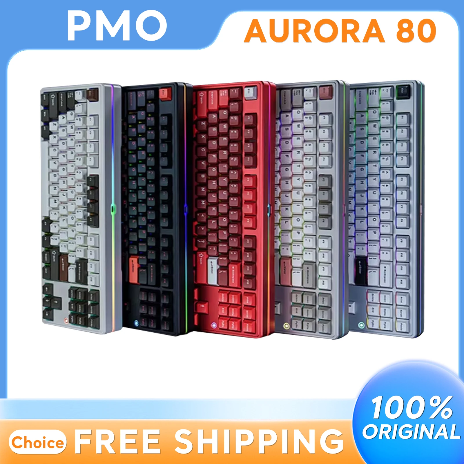 

PMO Aurora 80 Wireless Mechanical Keyboard CNC Aluminum RGB Light Dynamic Music 3 Modes Hot Swap Gasket for Office PC Ideal Gift