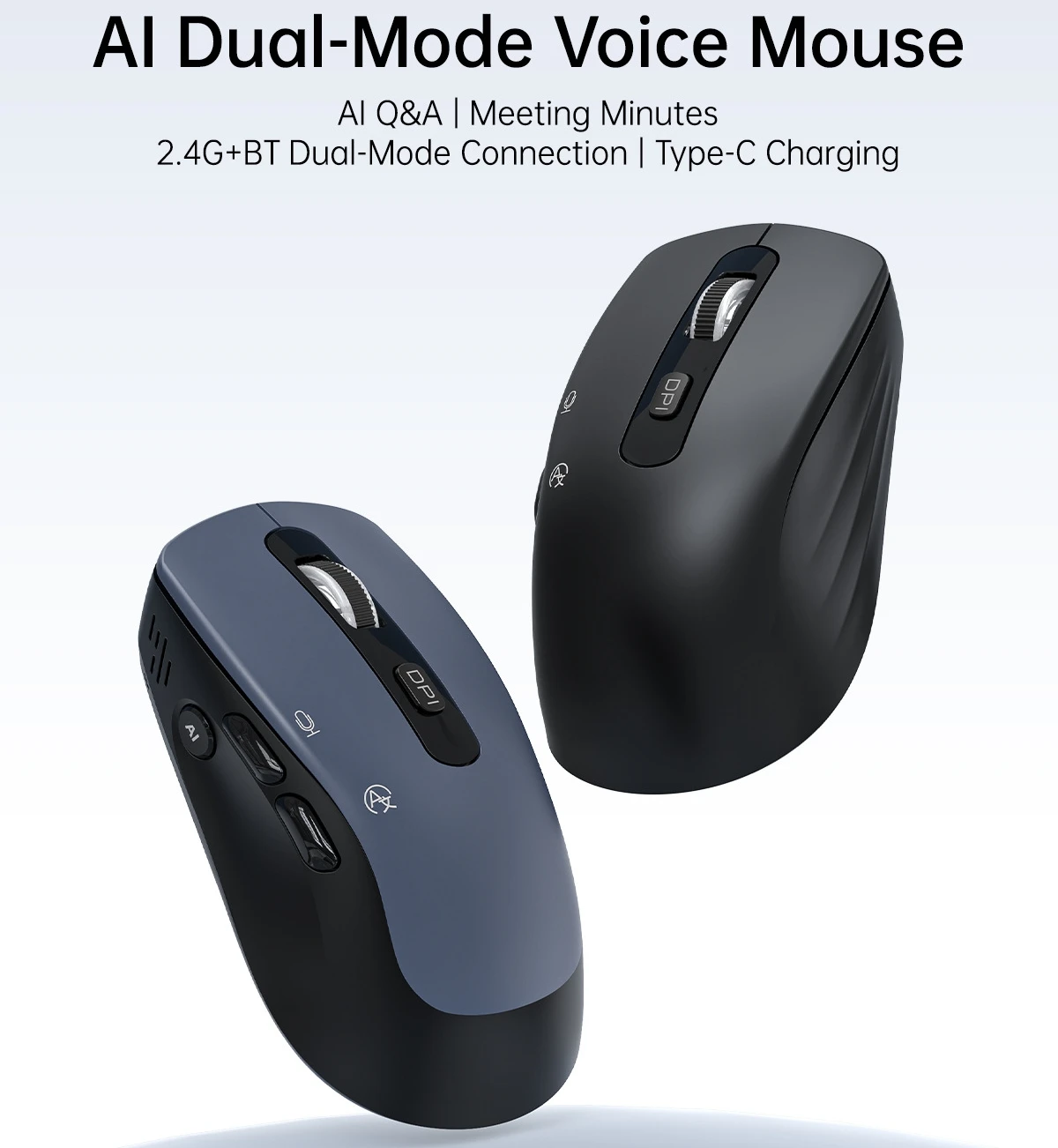 AI Smart Mouse Voice Mouse Bluetooth 2.4G Dual Mode Wireless Mouse Voice Typing Translation Meeting Minutes Smart Control A301 P