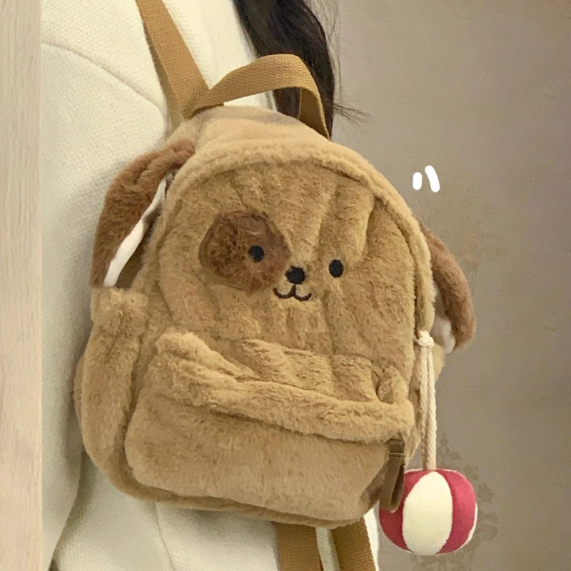 

Adorable Plu Doggy Bapa 2025 New Sle Student Bookbag Soft Velvet Material Zipper Closure Cartoon Pattern Youth ould...