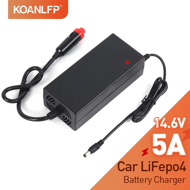 14.6V 5A Car LiFePO4 Battery Charger 12V Car Cigarette Lighter Charger 14.4V Lithium Iron Phosphate for Car Charger