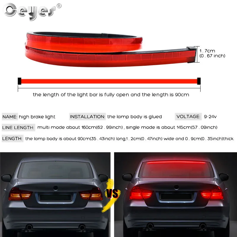 Ceyes 90cm Car Led Brake Light Daytime Running Lights Flashing 2 Mode High Brake Lighting Cable Waterproof Led Light Car Styling