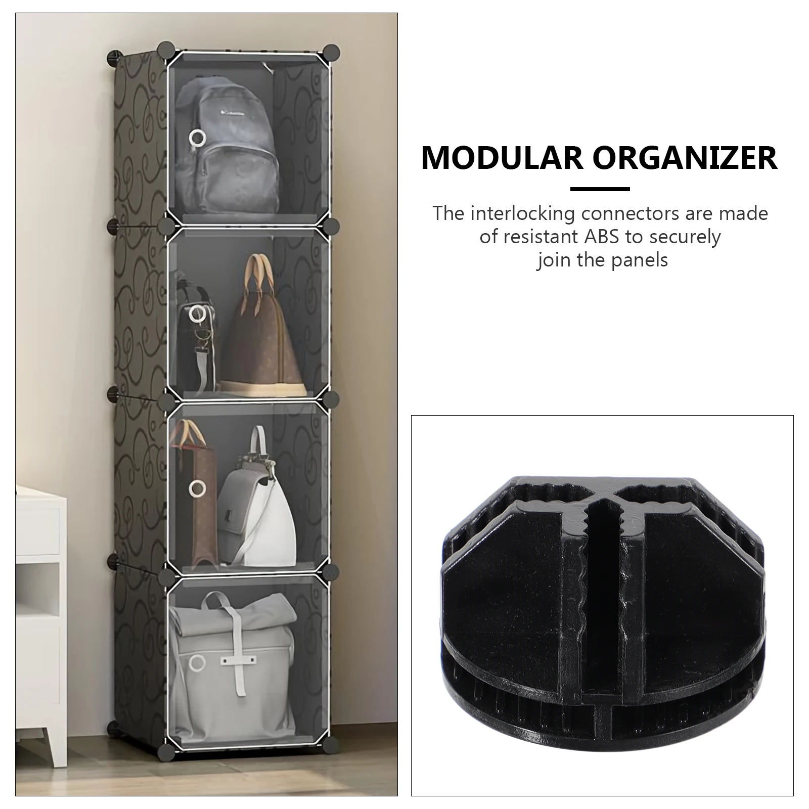 

20pcs Cube Connectors Black Half Round Clips Cabinet Shelves Storage Modular Organizer ABS Plastic Durable Reconfigurable