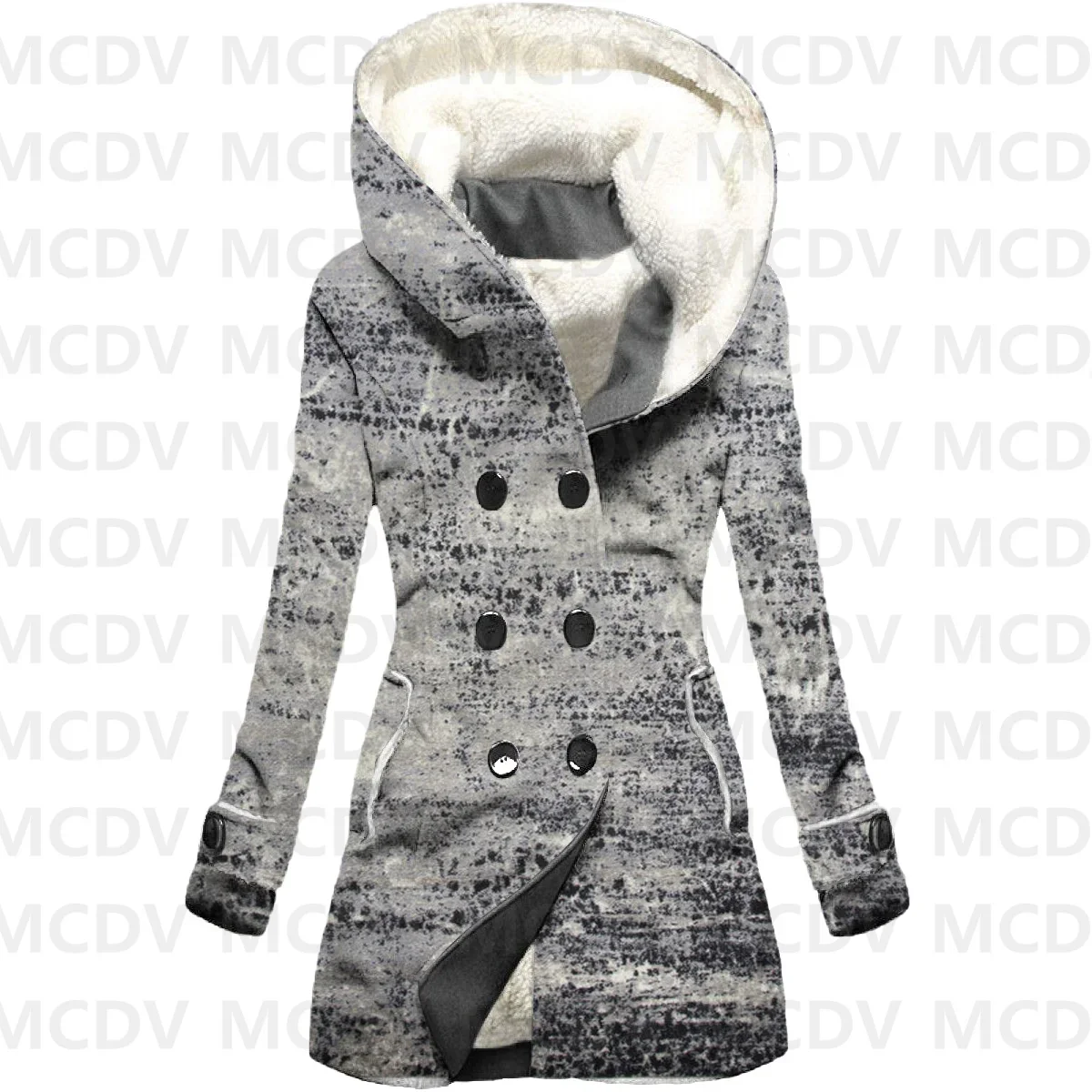 Retro Pattern 3D Printed Fleece Hooded Cloak Women Thick Warm Coat Women's Winter Warm Overcoat Casual Clothes 01