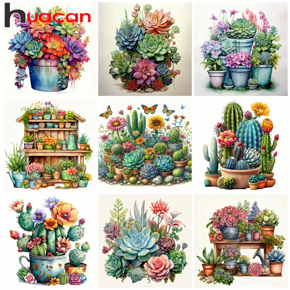 Huacan New Arrivals Diamond Painting Flower Full Round Square Drill Mosaic Succulent Plant Art Home Decoration Diy Gift Set