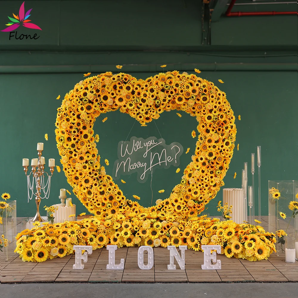 

Heart Shaped Sunflowers Artificial Flower Arrangement Proposal Wedding Decoration Silk Yellow Floor Sztuczne Kwiaty Decor FL2684