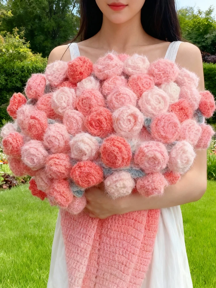 

Magic Ball adient Rose Flower Blanket Handmade Knitting Crocheting Yarn Snow Fairy Gift Bouquet Blanket Warm Summer Fabric