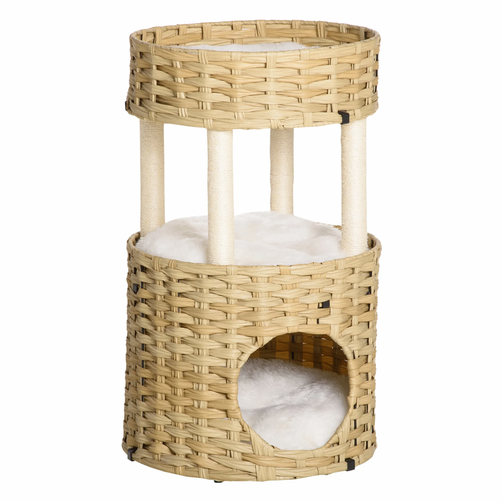 PawHut tree scratcher rattan cats with Cave 2 beds Sisal posts and cushions