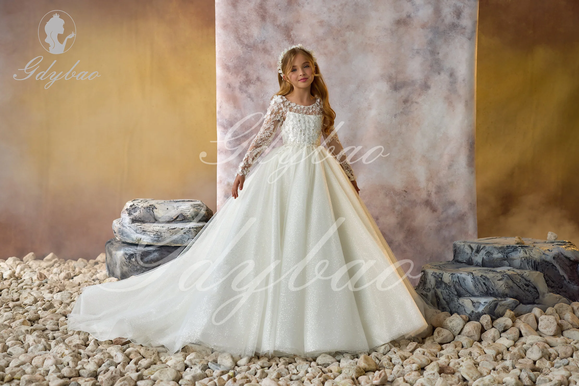 Vestido de niña de flores para boda, apliques de tul brillante, lentejuelas con cuentas, princesa, primer vestido de fiesta de cumpleaños eucarístico para niño