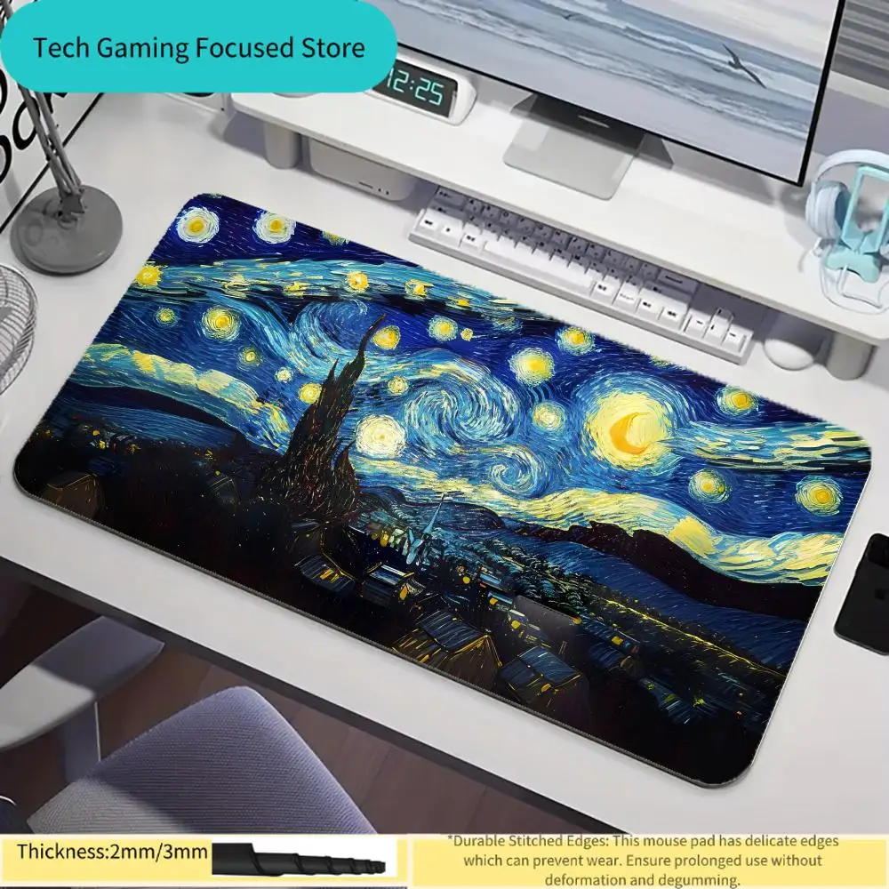 Van Goghs Sternennacht-Gemälde Mauspad Großes Gaming-Mauspad XXL Tastatur-Bürotischmatte Rutschfeste Mausunterlage Lange Schreibtischmatte