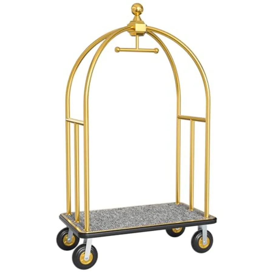 

Hotel luggage cart for commercial use, brushed stainless steel, grey, 900LBS heavy-duty with 8 rubber wheels and carpeted deck