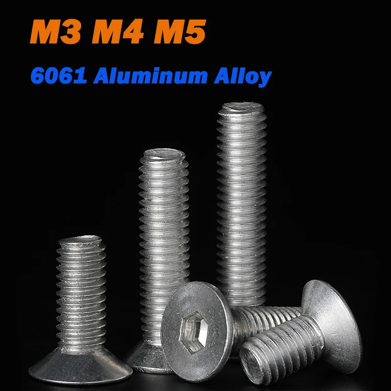 10Pcs 6061 Aluminum Alloy M3 M4 M5 Length 6mm~30mm Hex Socket Countersunk Flat Head Screws Flat Head Bolts