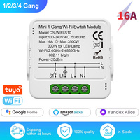 16A Tuya Smart WiFi Switch Module 1/2/3/4 Gang Switch Mini Smart Breaker Smart Life Control Support Alexa Google Home