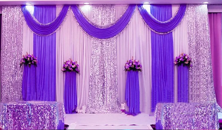 Special Offer 10ftx10ft Sequin Wedding Backdrop Curtain With Swag Backdrop/ Wedding Decoration Romantic Ice Silk Stage Curtains