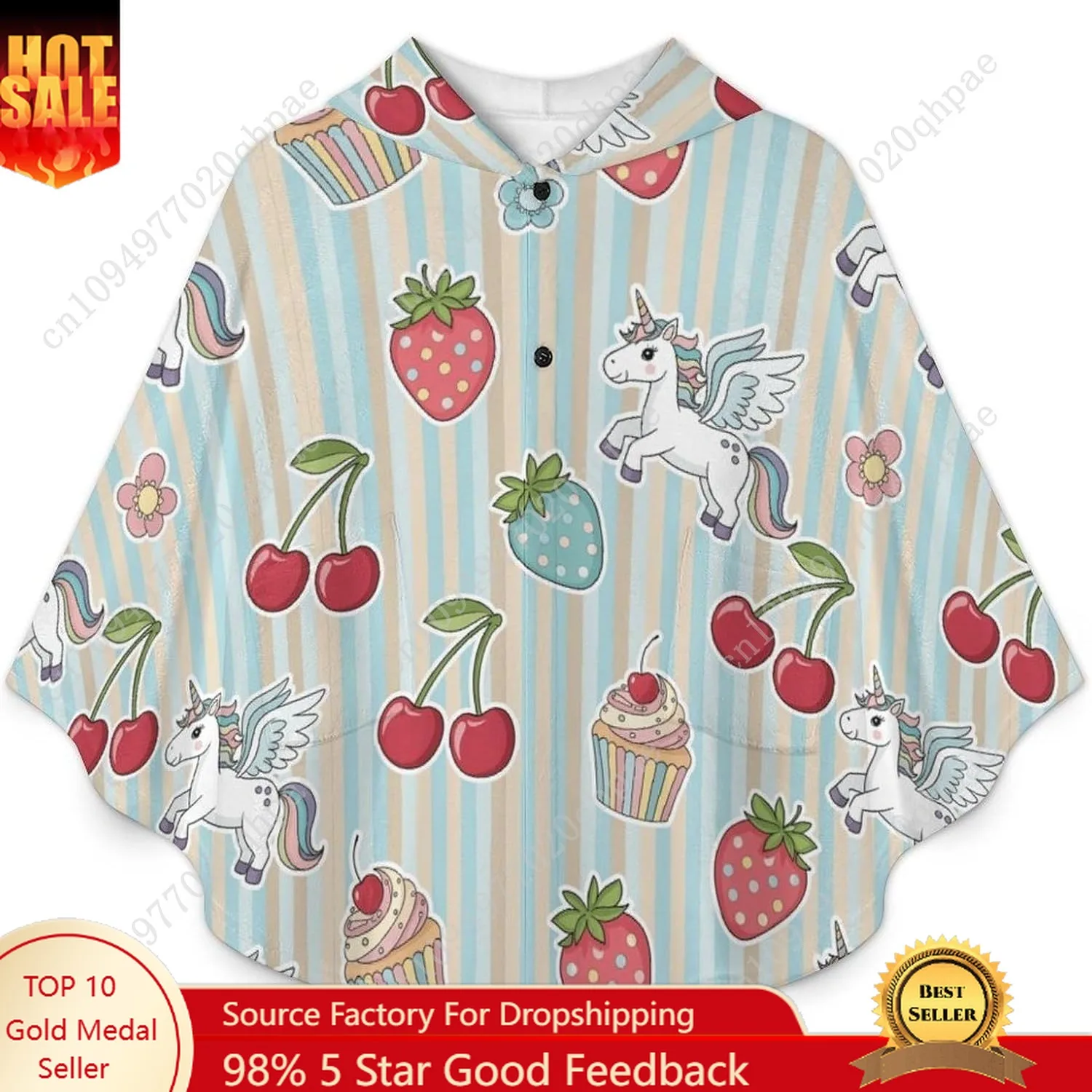 เสื้อสเวตเตอร์ผ้าฟลานเนลแสนสบาย เสื้อฮู้ดดี้โอเวอร์ไซส์ลายเค้กยูนิคอร์นผลไม้ มีกระเป๋าสำหรับเด็กและวัยรุ่น