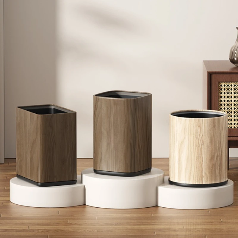 

Wood Grain Trash Cans Retro Living Room Waste Bins Bedroom Large Capacity Litter Can Luxury Kitchen Food Dispose Garbage Bin