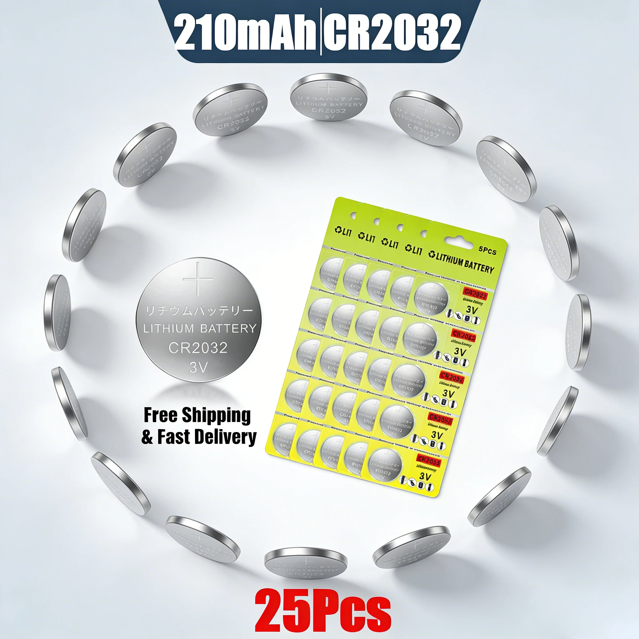 

10-100pcs CR2032 3V Lithium Battery 210mAh DL2032 ECR2032 Button Cell Batteries for Car Remote Watch Motherboard