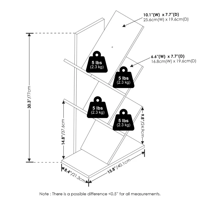 ชั้นวางหนังสือ ตู้หนังสือต้นไม้ตั้งพื้น 5 ชั้น ไม้สนอําพัน 8.39 (D) x 15.75 (W) x 30.32 (H) นิ้ว ที่เก็บหนังสือ