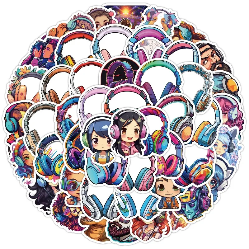 50 Uds. De auriculares bonitos con personalidad de dibujos animados, pegatinas decorativas de grafiti creativas
