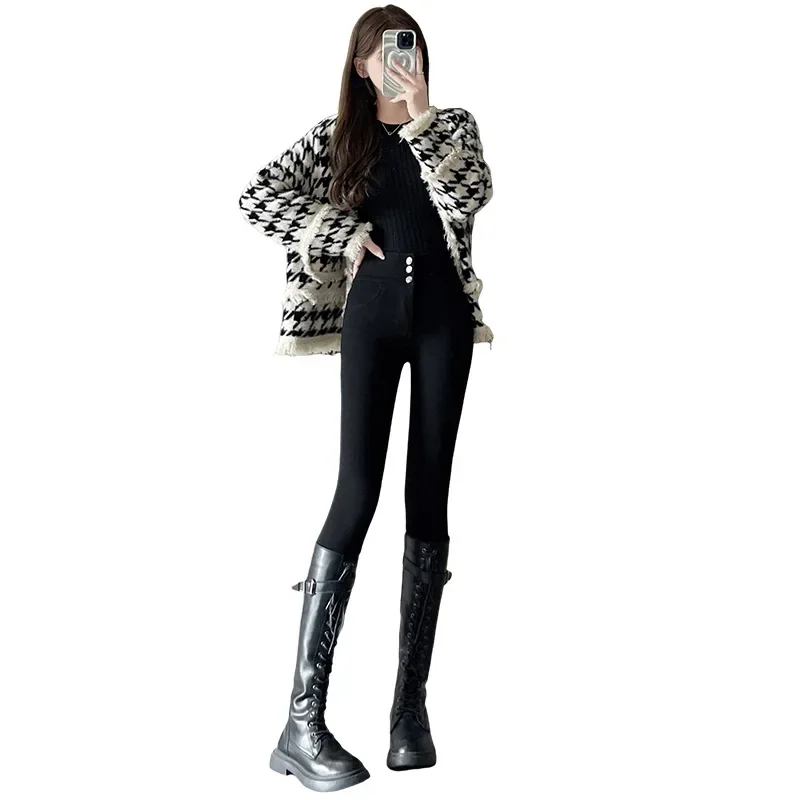 2025 New Casual Spring Autumn High-waist Slim Stretchy Jeans Fashion Women Outerwear Black Thin Style Bottoming Trousers Female