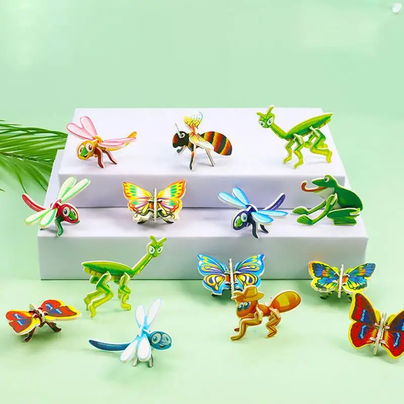 10pcs 3D Animal Puzzle per bambini giocattoli educativi Montessori divertente fai da te assemblaggio manuale modello tridimensionale giocattolo per ragazzo ragazza