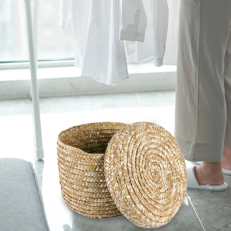 Wheat Straw Woven Storage Basket Storage Basket Innovative Basket Rustic Natural Brown Finish Storage Decorative Basket