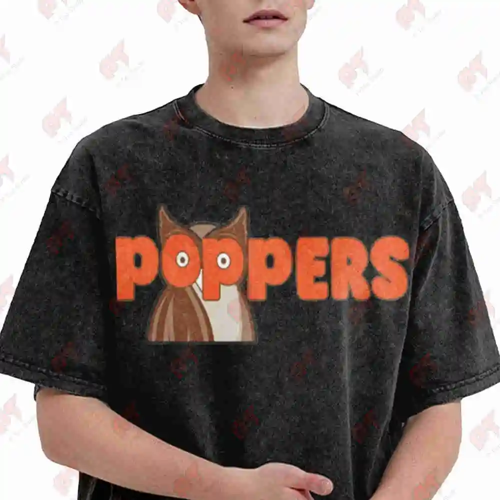 Poppers Aesthetic Vintage Washed Tee Pure Cotton T-Shirt