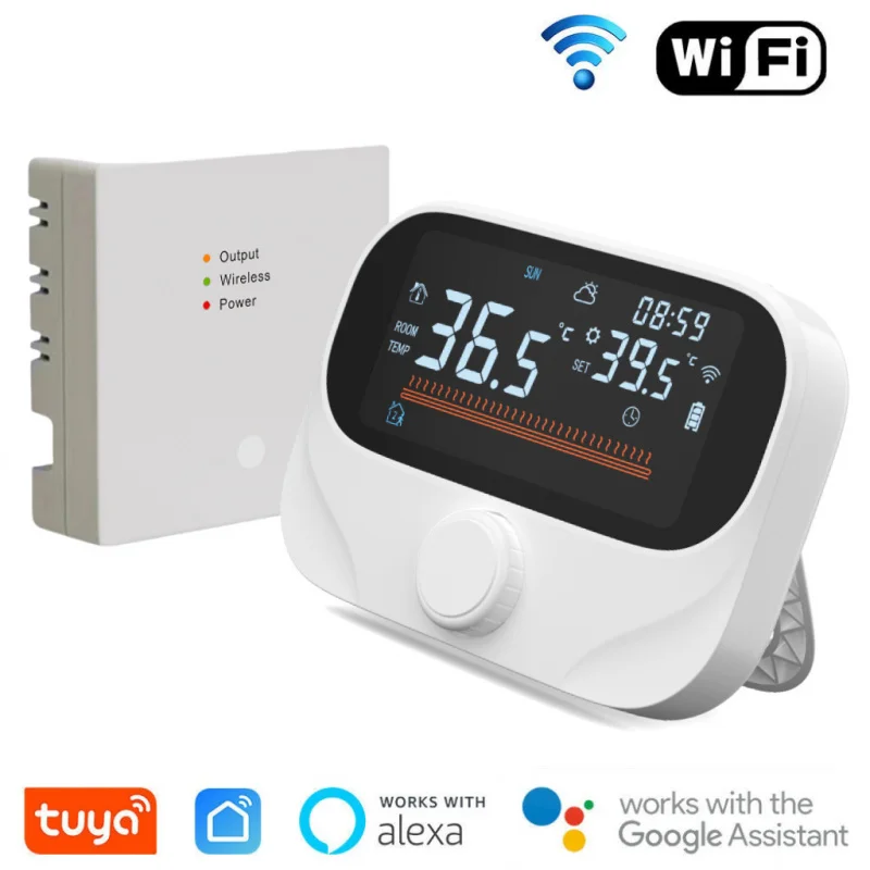 Termostato de caldera inteligente Tuya WiFi: RF inalámbrico, emparejamiento 1 a 1, temperatura constante, instalación sin cables, estándares de la UE
