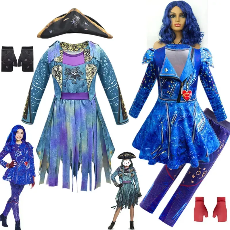 L2025l جديد الاطفال فيلم D-الكاثفات 3 مال الشر القراصنة أوما زي للفتيات شعر مستعار تأثيري فستان بتصميم حالم U