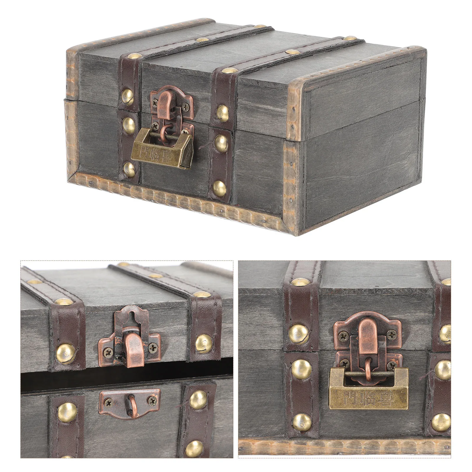 

Storage Wooden Box Jewelry Case with Cover Earring Alloy Retro Container Vintage