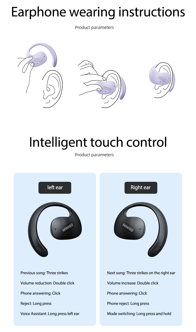 MINISO X15 PRO OWS Bluetooth-Headset 5.4 Bluetooth-Kopfhörer, Knopfsteuerung, Geräuschunterdrückung, Ohr-Hängekopfhörer mit Mikrofon – Detail 16