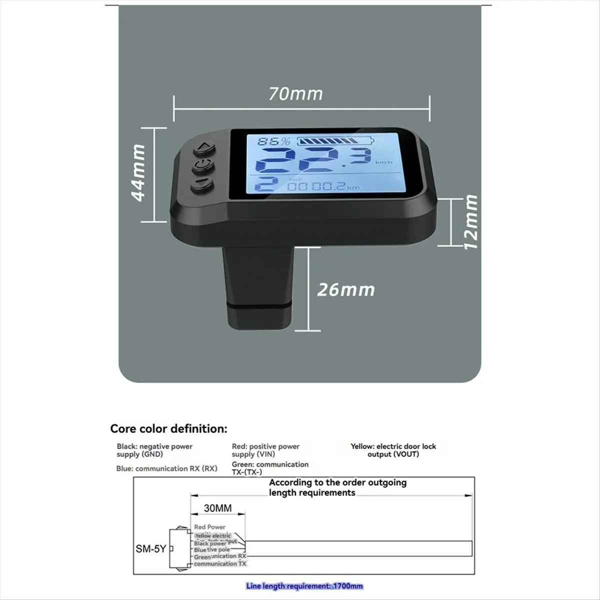 

XFDZ 48V E-02N LCD Display Meter Electric Bike LCD Display with SM Plug Electric Scooter Smart LCD Meter