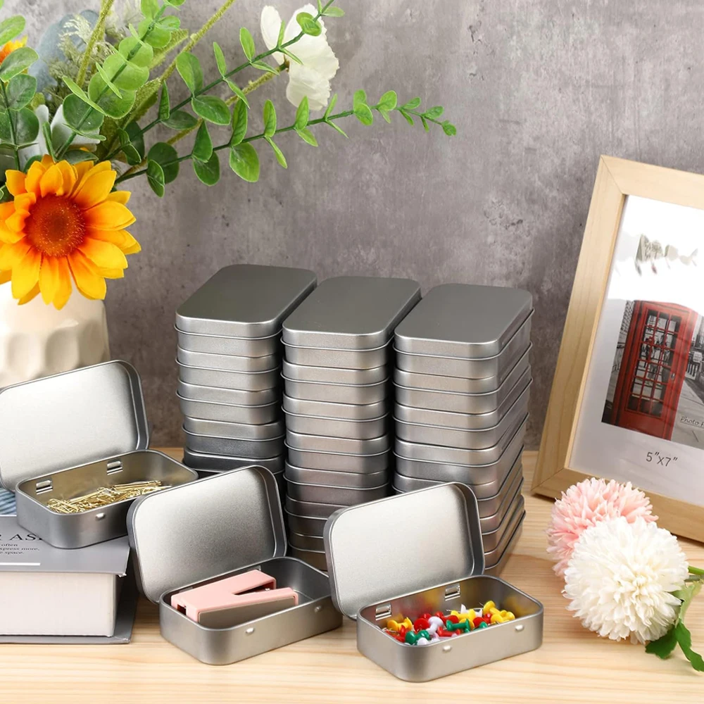 الفضة معدن مستطيلة فارغة متمحور علب حاويات علب الضروريات الأساسية علب صندوق صغير محمول مجموعة تخزين صغيرة كرت هدية #5