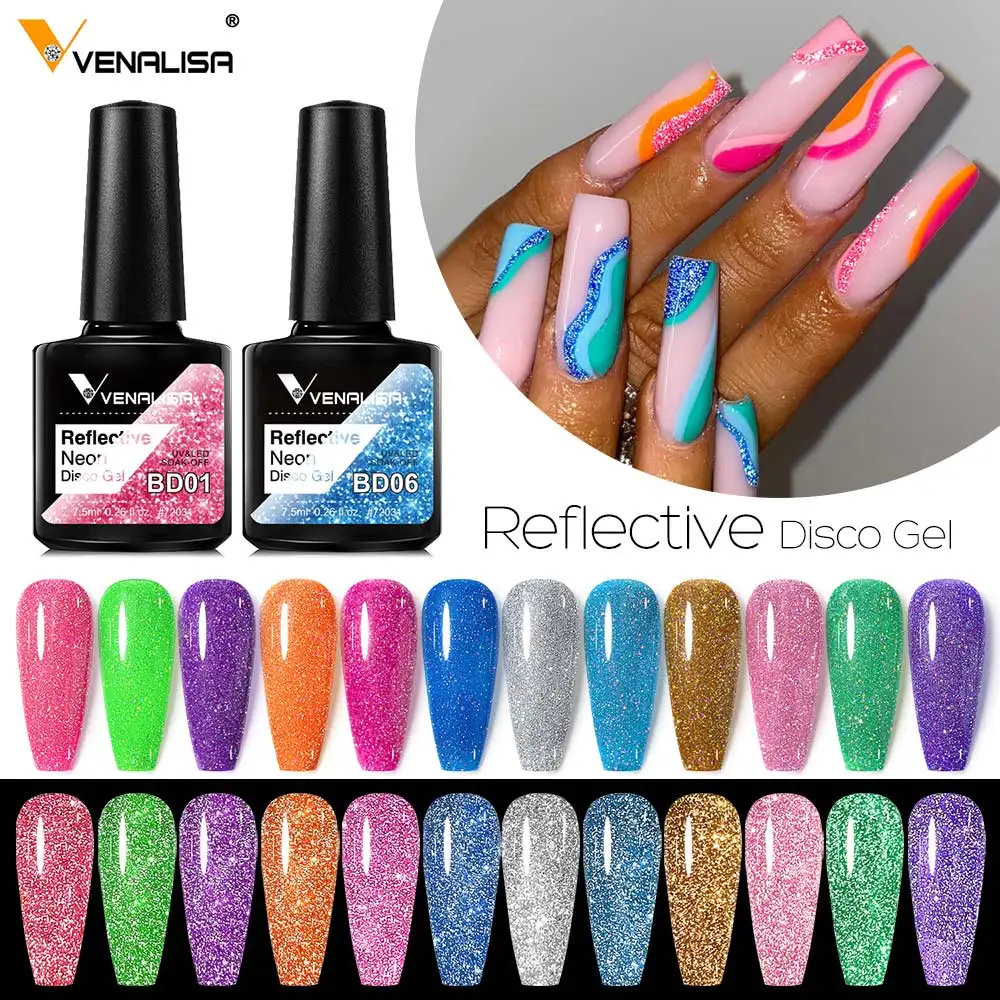 Venalisa Reflecterende Glitter Nail Gel Polish Pigment Nail Art Manicure Losweken Emaille Vakantie Sparkle Disco Gel