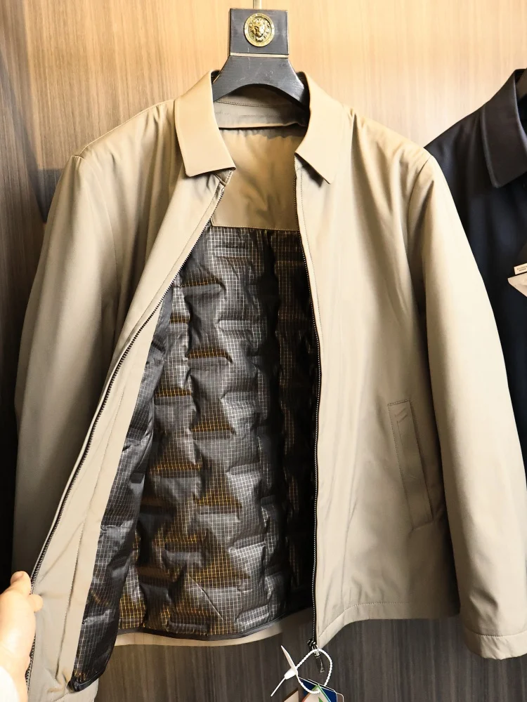 

Мужская деловая повседневная пуховая куртка с воротником-стойкой Long Sve на молнии с гуаровым пухом, внутренний откидной воротник, осень-зима, F...