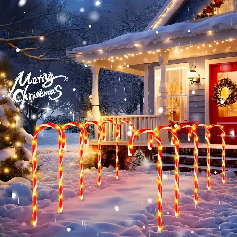 5PCS Christmas Solar Candy Cane Lights with 8 Modes Pathway Lights Suitable For Yard Driveway Lawn Garden Xmas Tree Decoration