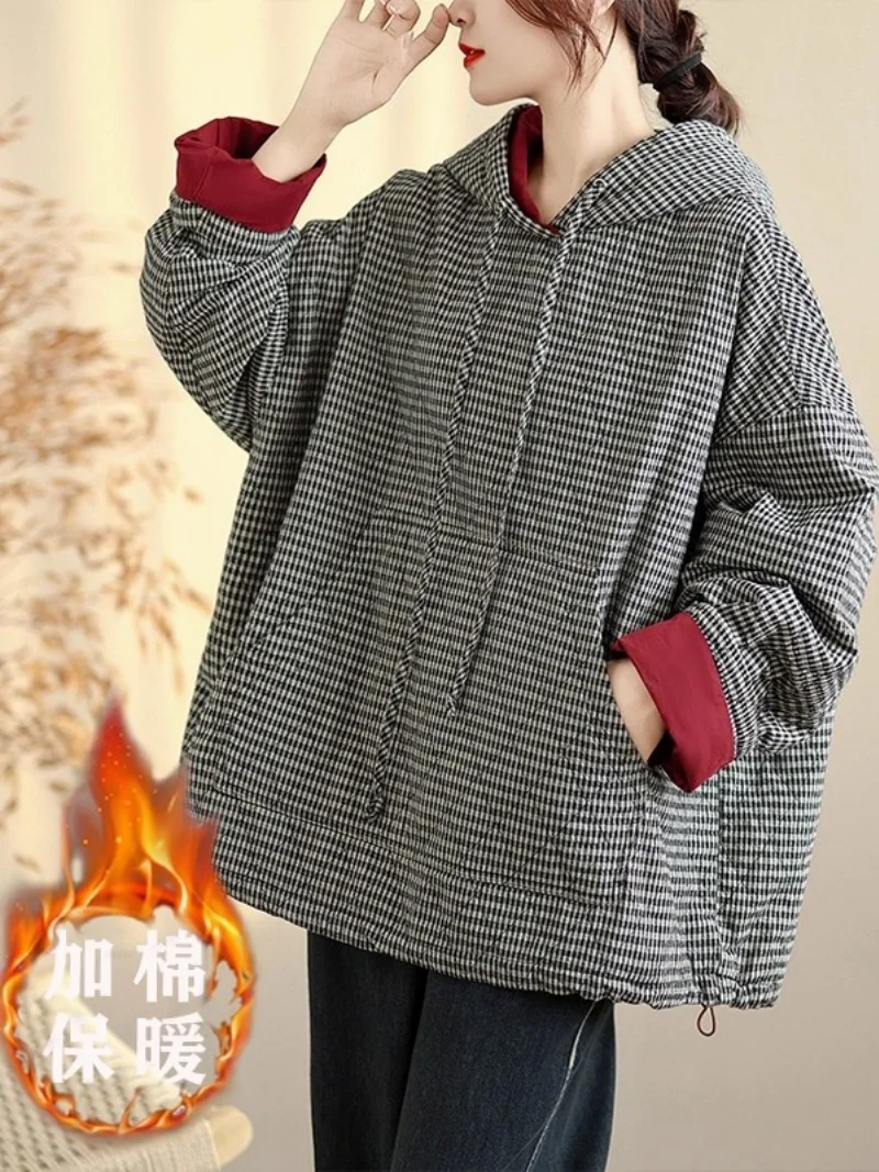 

Хлопковая куртка свободного покроя, повседневный стеганый пуловер с капюшоном, толстовка, осень/зима 2022, новый стиль, стеганое пальто, женский топ w1097