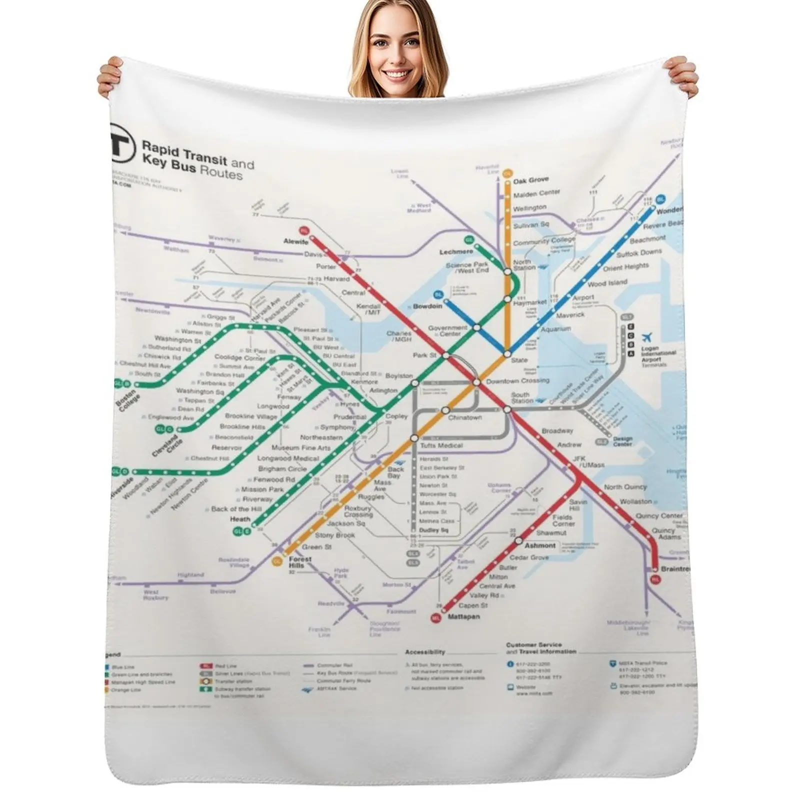 

Boston Area Transport System Map Throw Blanket Nap warm winter Hairys Picnic Blankets