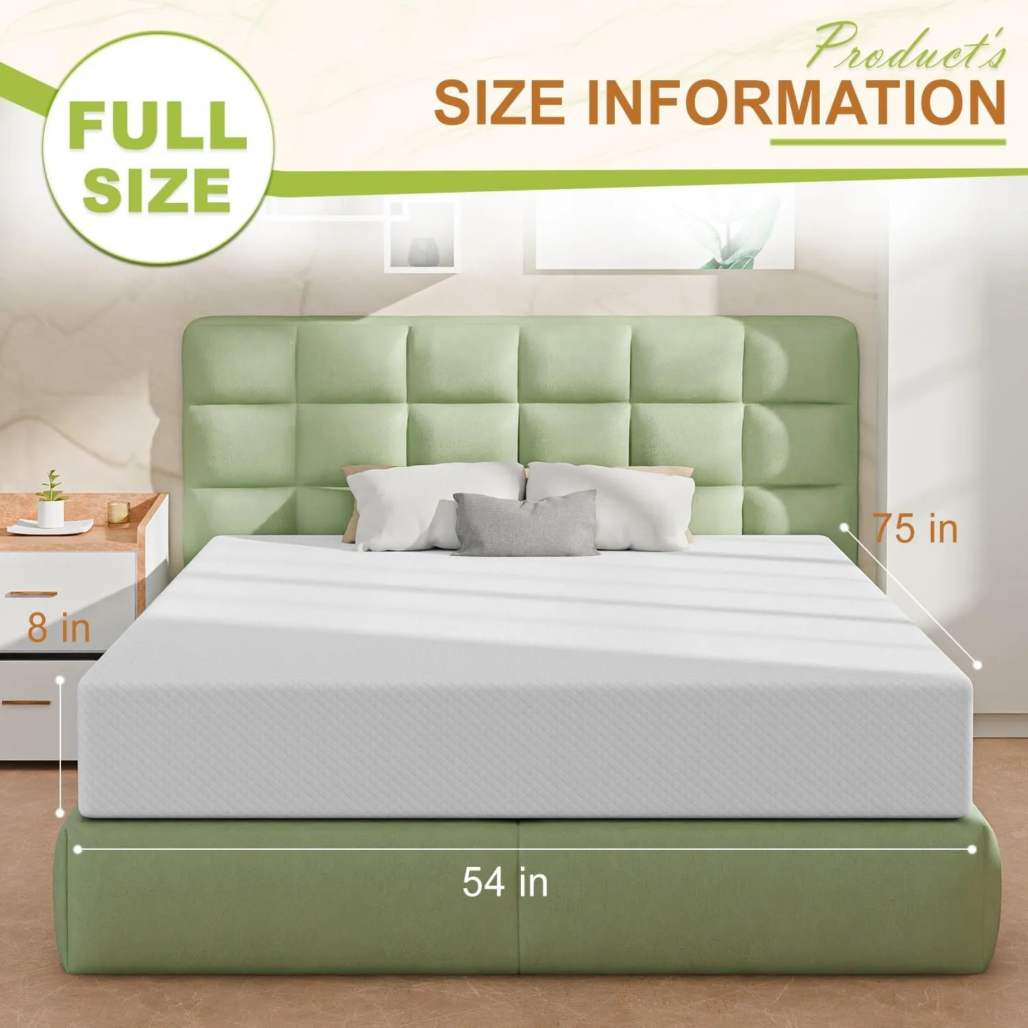 8 Inch Full Size Mattress, Gel Memory Foam Full Mattress, Pressure Relieving, Cooling Gel Foam, Full Mattress in a Box, White