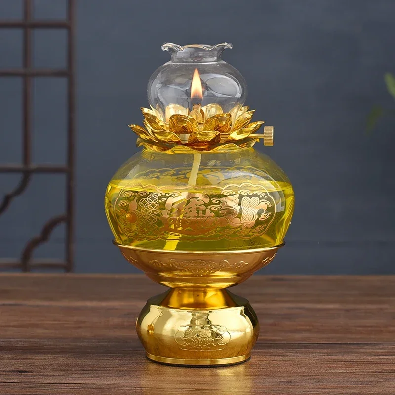 

Buddha Offering Lamp, Transparent Glass Lotus Lamp, Buddha Heart Sutra Butter Lamp, Household Use, Prayer, Buddha Tools
