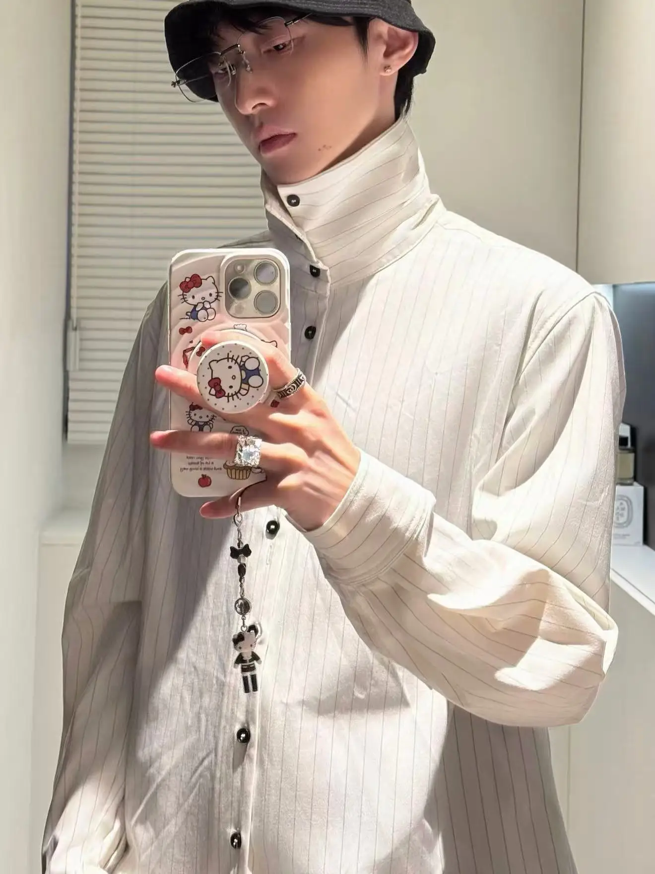 

Elegant Striped Men's Casual Long Sleeve Shirt Adjustable Collar Drapey Versatile Comfortable Breathable Cotton Summer Shirt