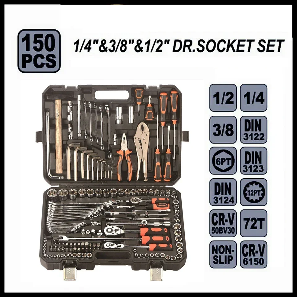 150 pcs tools ratchet wrench spanner set professional mechanic complete tool box set full automotive set